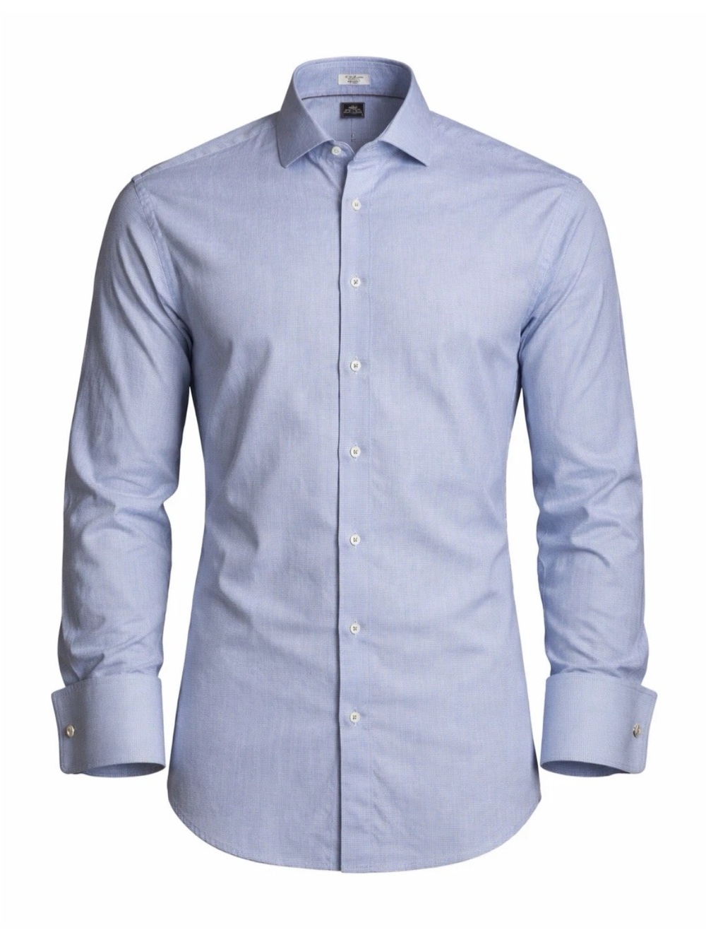 Peter MIllar Blue White Houndstooth Print French Cuff Dress Shirt Mens 17.5/44